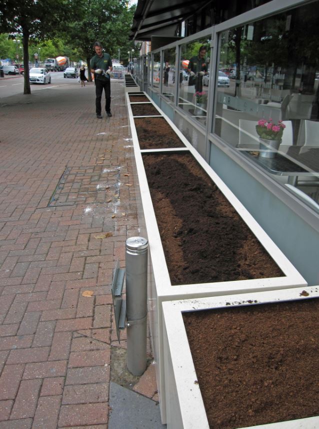Exterior barrier planters near the Royal Victoria Docks, London E16
