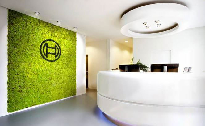 Moss wall in a main Reception area incorporating a company logo