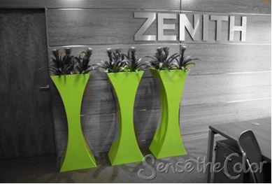 Lime green Plant displays in main reception
