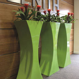 Tall Curvy Displays In The Office Front Reception 
