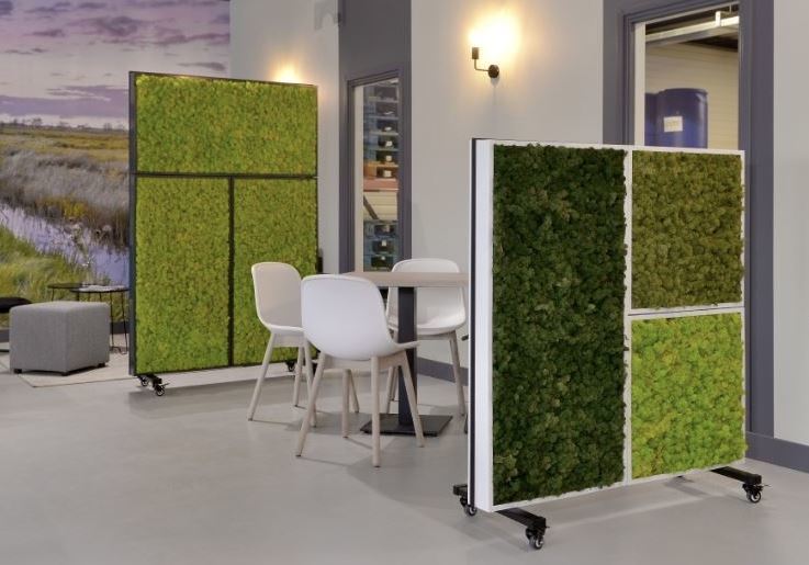 Portable office screen room dividers with moss wood and plants